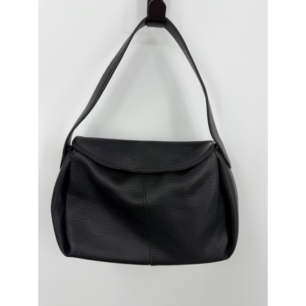 Banana Republic Pebbled vegan Leather Shoulder Bag Women Black Minimalist Flap